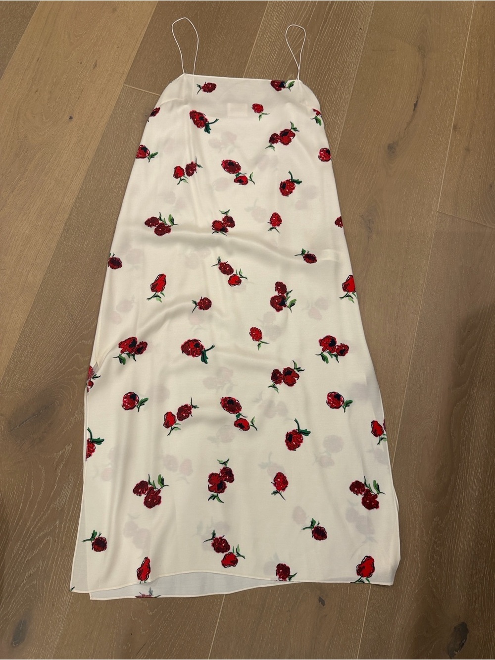 KHAITE Cream Midi Slip Dress with Red Rose Print - Picture 10 of 10